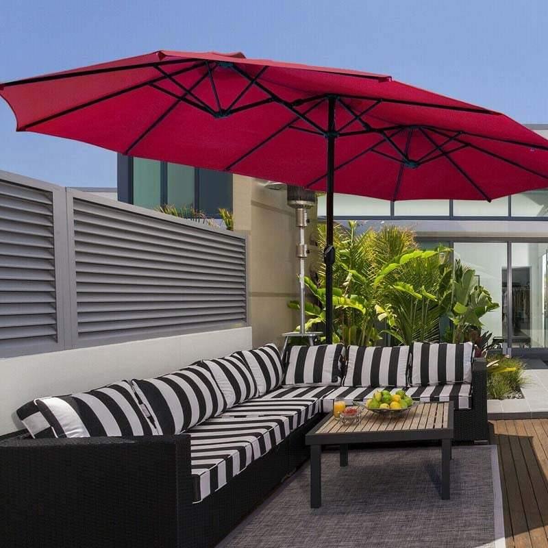 15 FT Double Sided Patio Umbrella with Crank and Base - Bestoutdor