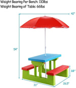 Portable Kids Picnic Table Bench Set Indoor & Outdoor Table Chair Set with Removable Umbrella
