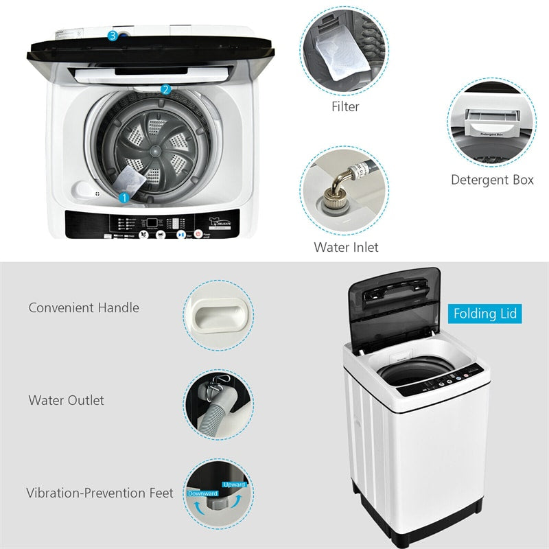 Portable Washing Machine 11Lbs Capacity Full-automatic Washer Spinner Combo with LED Display & 8 Wash Program