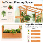 Raised Garden Bed Wood Planter Box with Side Trellis & Hanging Roof for Climbing Plants Vines