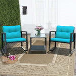 3-Piece Patio Wicker Bistro Furniture Set with 2 Cushioned Rocking Chairs