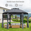 11.5' Round Patio Gazebo Heavy Duty Outdoor 2-Tier Dome Gazebo with Removable Side Curtains & Double Roof