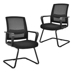 Set of 2 Mid Back Mesh Office Guest Chair Conference Chair with Adjustable Lumbar Support & Upholstered Seat