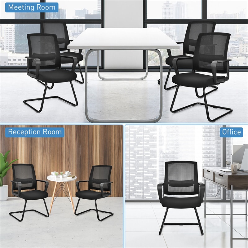 Set of 2 Mid Back Mesh Office Guest Chair Conference Chair with Adjustable Lumbar Support & Upholstered Seat