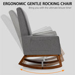 High Back Upholstered Rocking Chair Modern Fabric Nursery Glider Rocker with Wood Base & Side Pocket