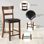 Rubber Wood Bar Stools Set of 2 25.5" Counter Height Dining Chairs with Leather Cushioned Seats & Backrests for Kitchen Living Room