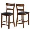 Rubber Wood Bar Stools Set of 2 25.5" Counter Height Dining Chairs with Leather Cushioned Seats & Backrests for Kitchen Living Room