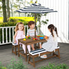 Wooden Kids Picnic Table Bench Set Children Outdoor Activity Table with Cushions & Height Adjustable Umbrella