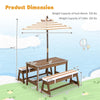 Wooden Kids Picnic Table Bench Set Children Outdoor Activity Table with Cushions & Height Adjustable Umbrella