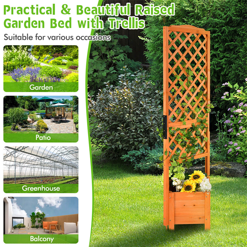 Wooden Raised Garden Bed 71” High Planter with Trellis for Plant Flower Climbing Pot Hanging