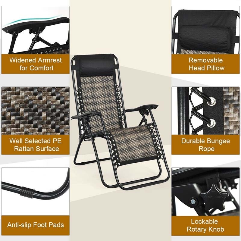Folding Patio Rattan Zero Gravity Lounge Chair Recliner